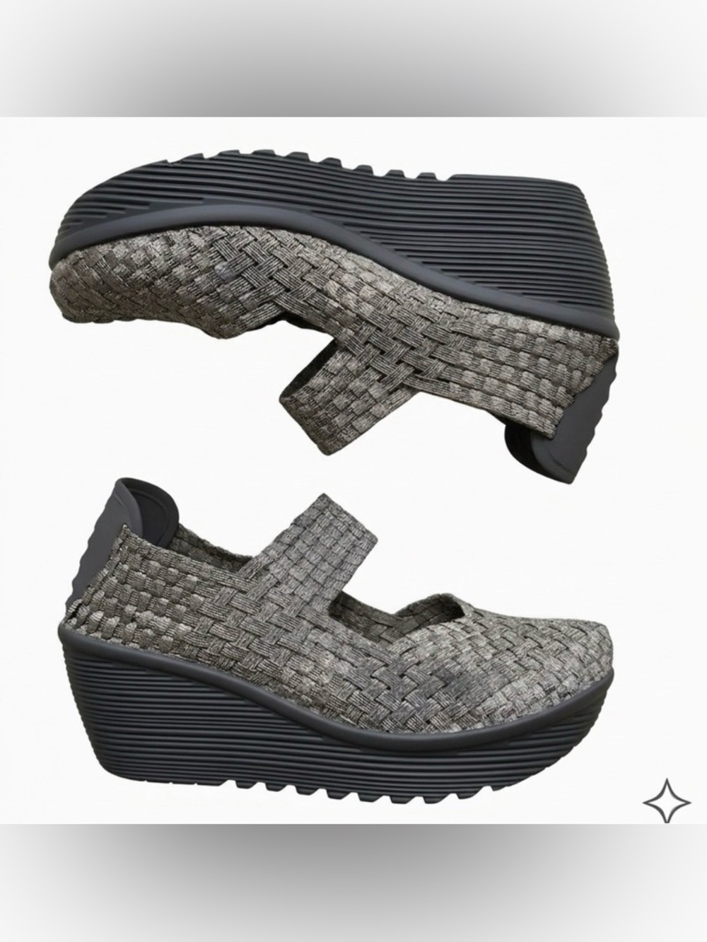 Nine West | Metallic Gold Stretch Woven Mary Jane Platform Wedges